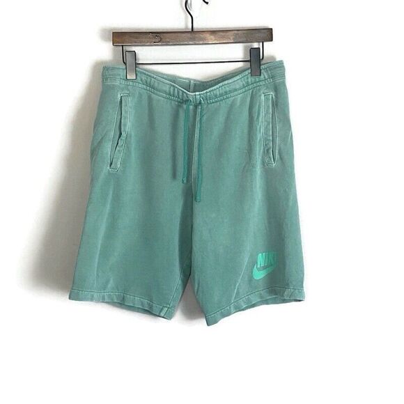 NIKE Mens Green HBR Washed Sweat Shorts Size M Drawstring Basketball Logo - Picture 1 of 10